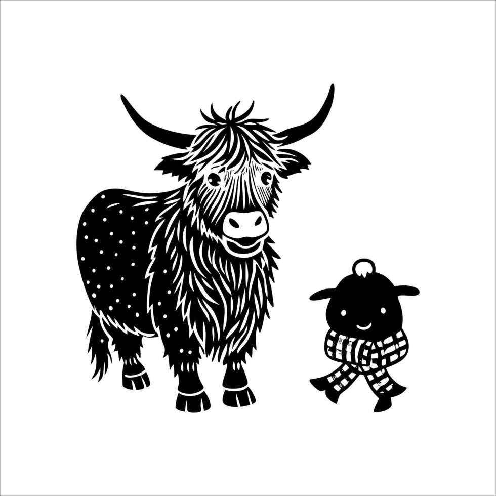Highland Cow Snow vector