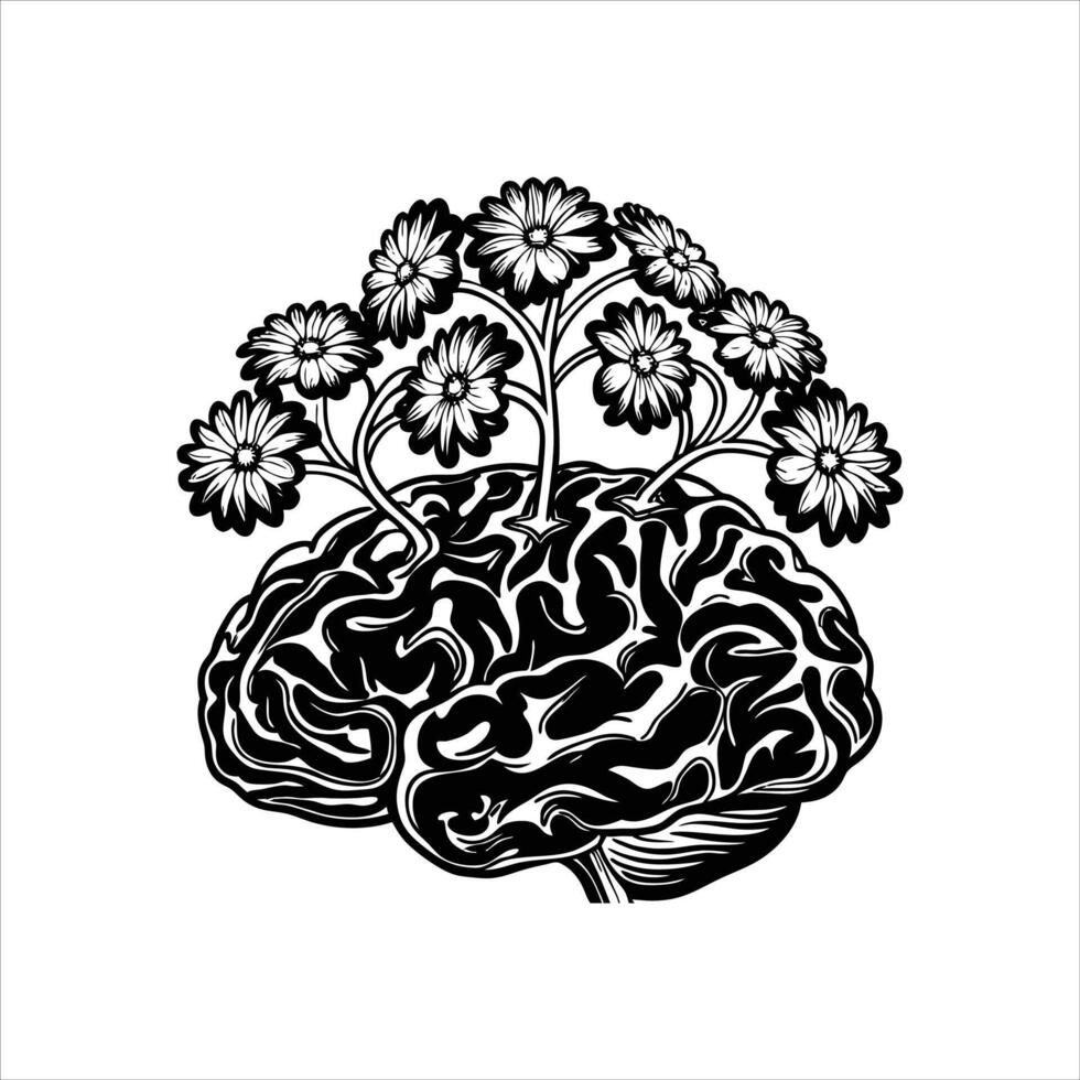 Brain With Flowers vector