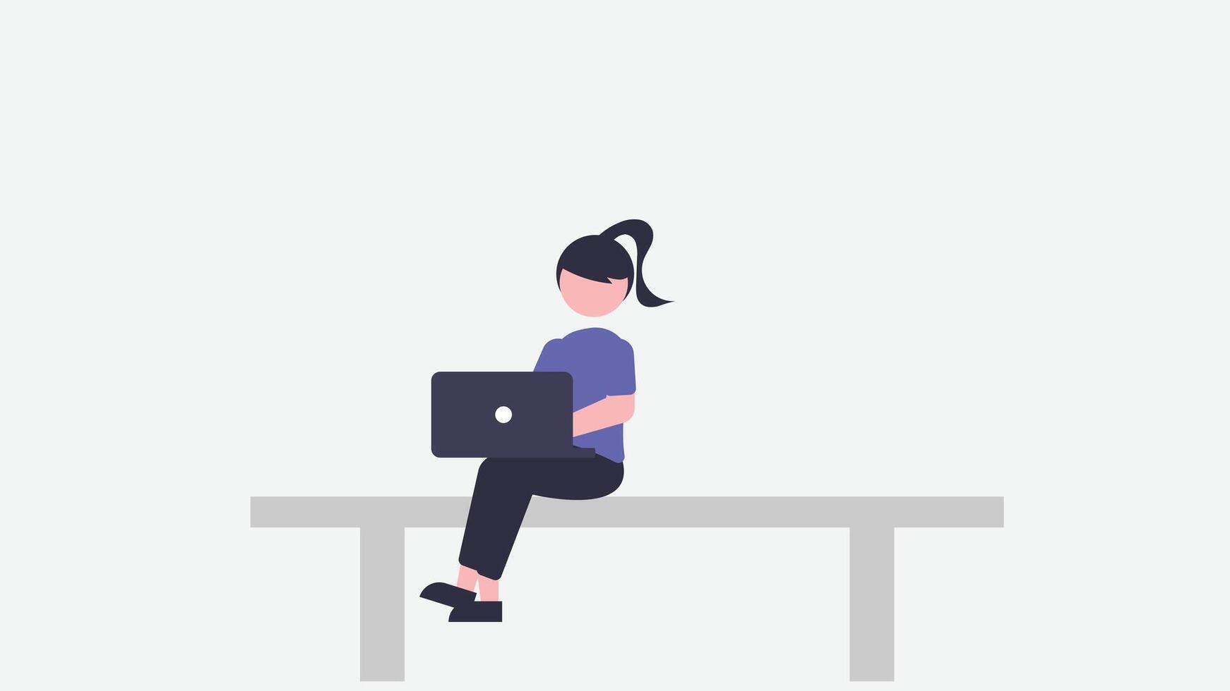 Girl works on laptop in a garden flat design vector