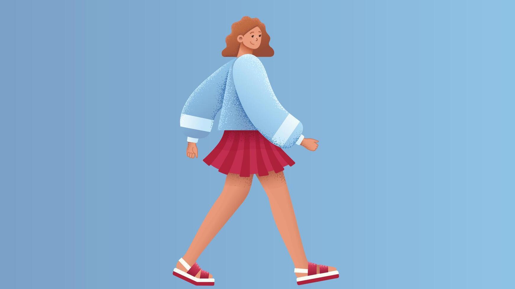 graphic girl model walks in isolated backdrop background vector