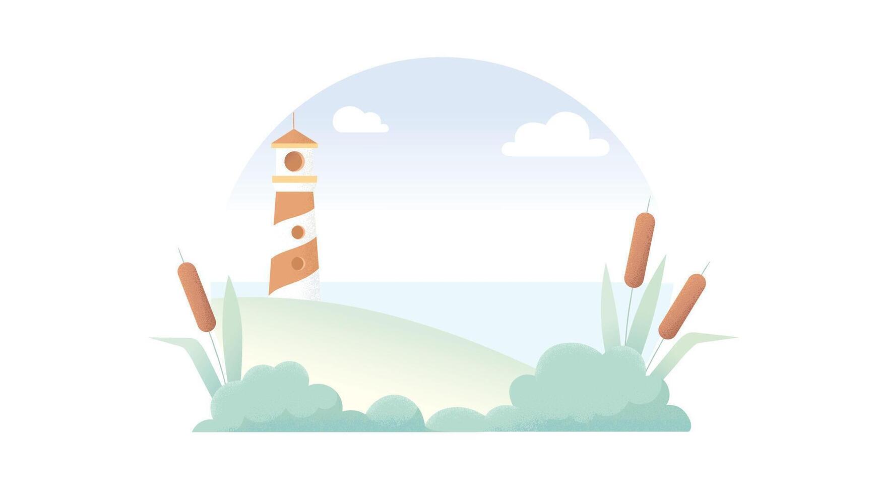 Lighthouse in the ocean with islands flat illustration vector