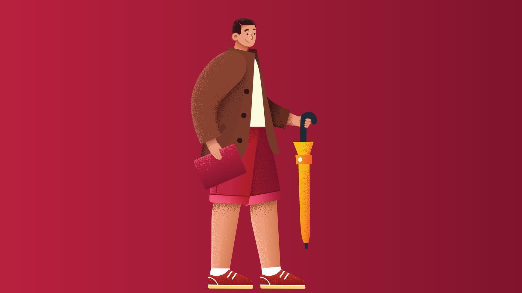graphic person model holds an umbrella in isolated backdrop background vector