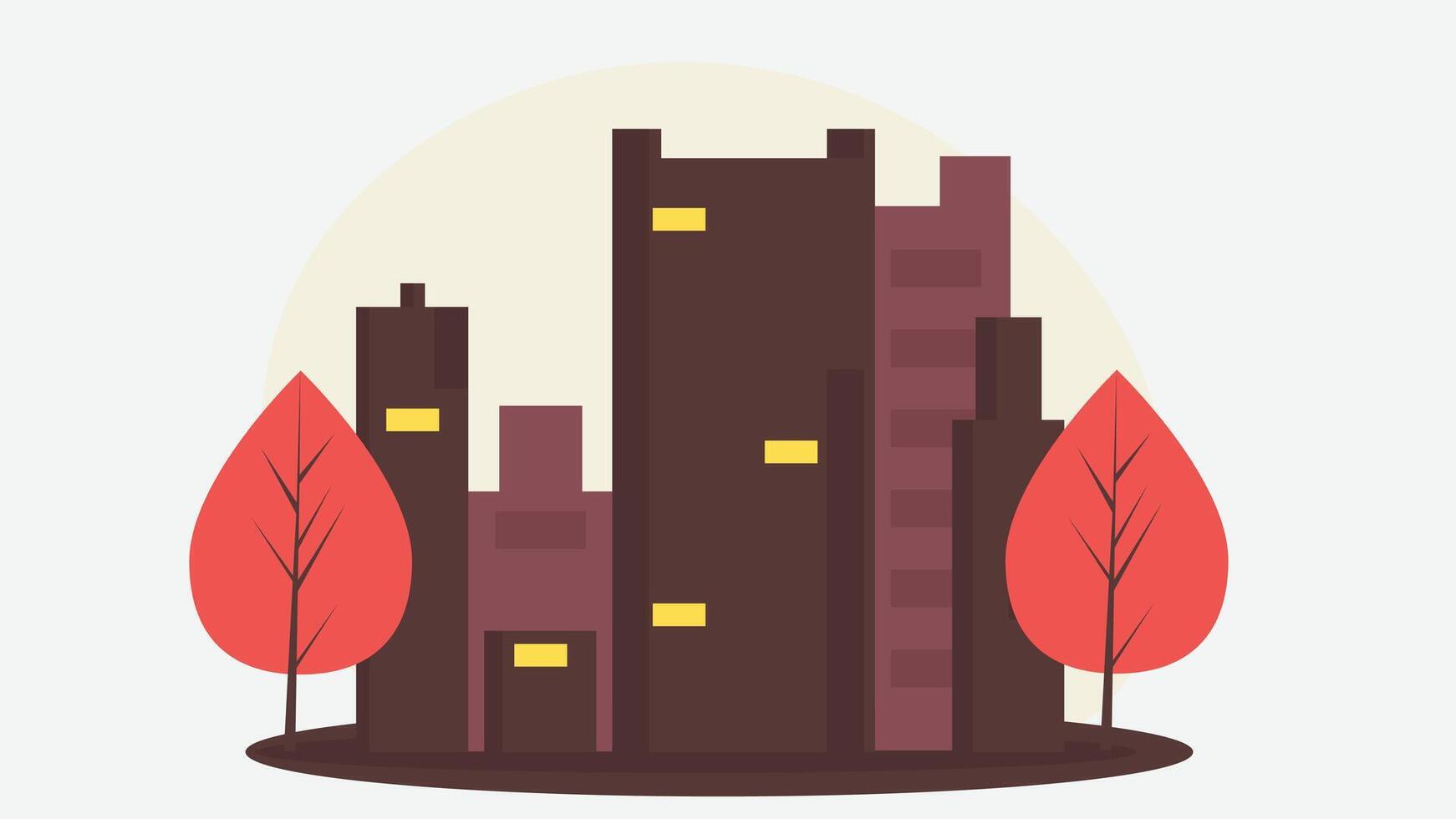 City buildings flat design with garden plants vector