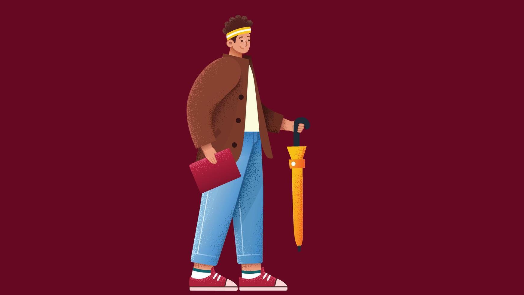boy with umbrella in hand isolated illustration vector