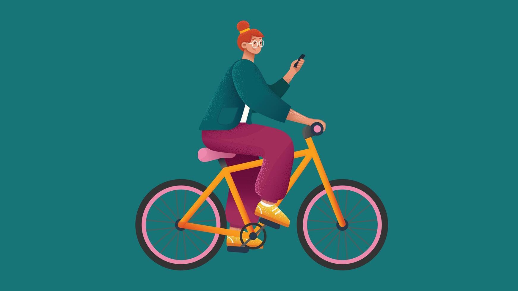 girl rides a bicycle in isolated backdrop background vector
