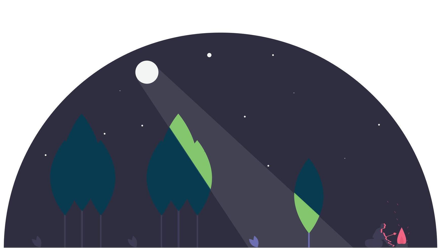 Moon light on a camp site at night in the forest vector