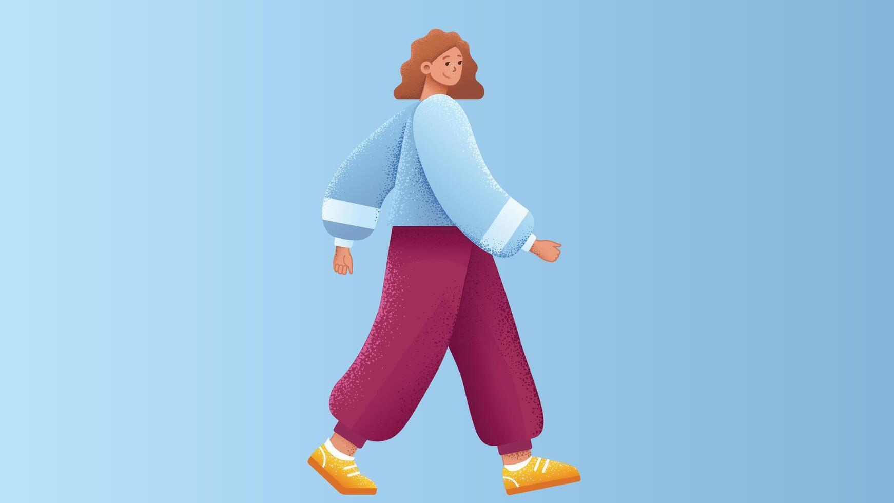 graphic person walks in isolated backdrop background vector