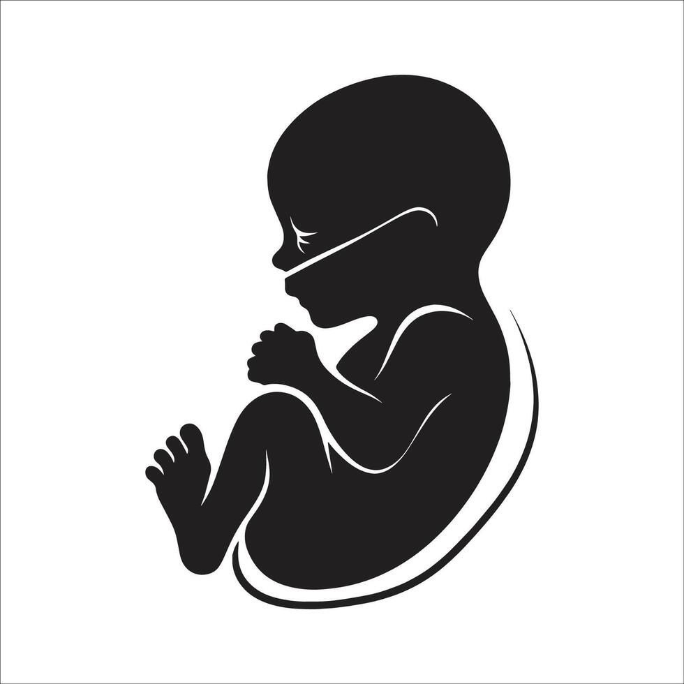 Black And White Silhouette Of A Newborn baby Icon Minimalistic Style On White Background vector