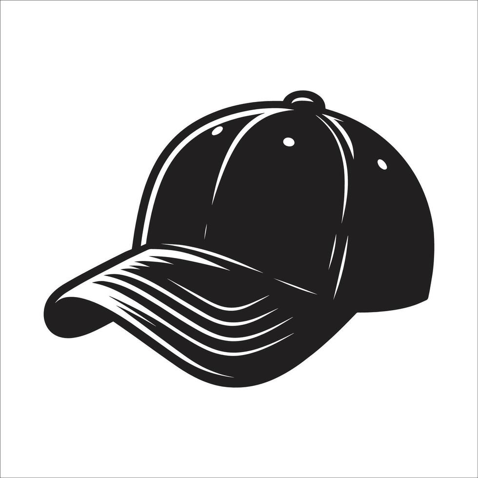 Black And White Silhouette Of A Baseball Cap Icon Minimalistic Style On White Background vector