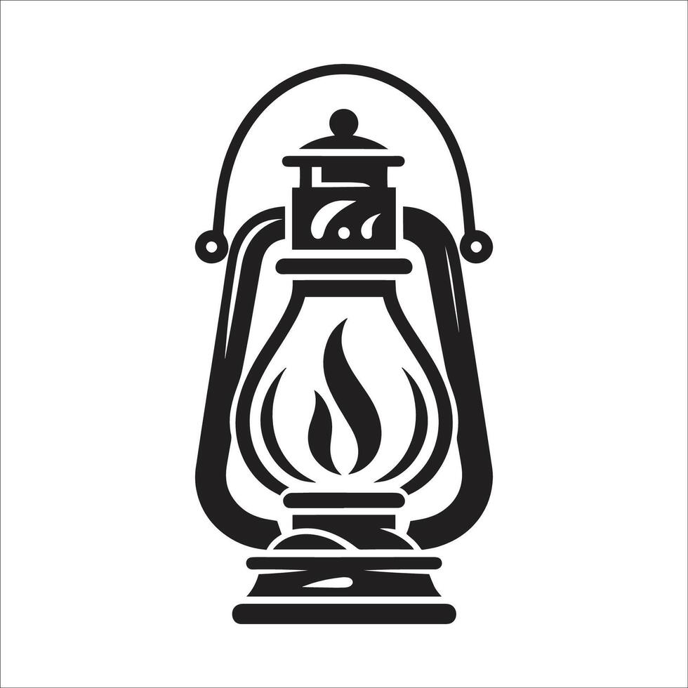 Black And White Silhouette Of A Vintage Oil Lantern Icon Minimalistic Style On White Background vector