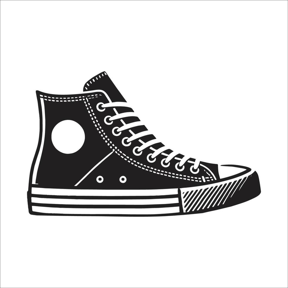 Black And White Silhouette Of A Sneaker Shoes Icon Minimalistic Style On White Background vector