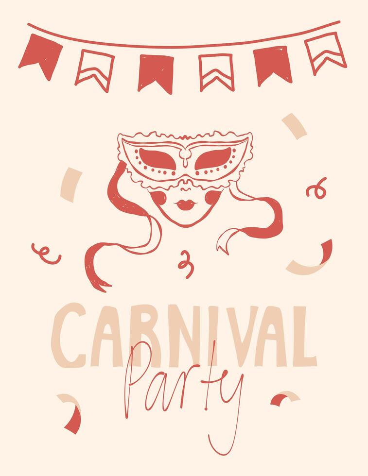 Invitation template, banner with hand drawn carnival masks for carnival party vector