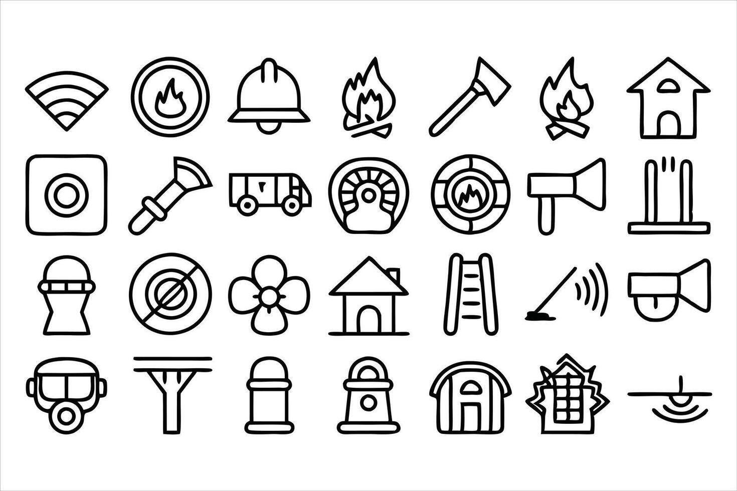 set of outline icons related to fire protection vector