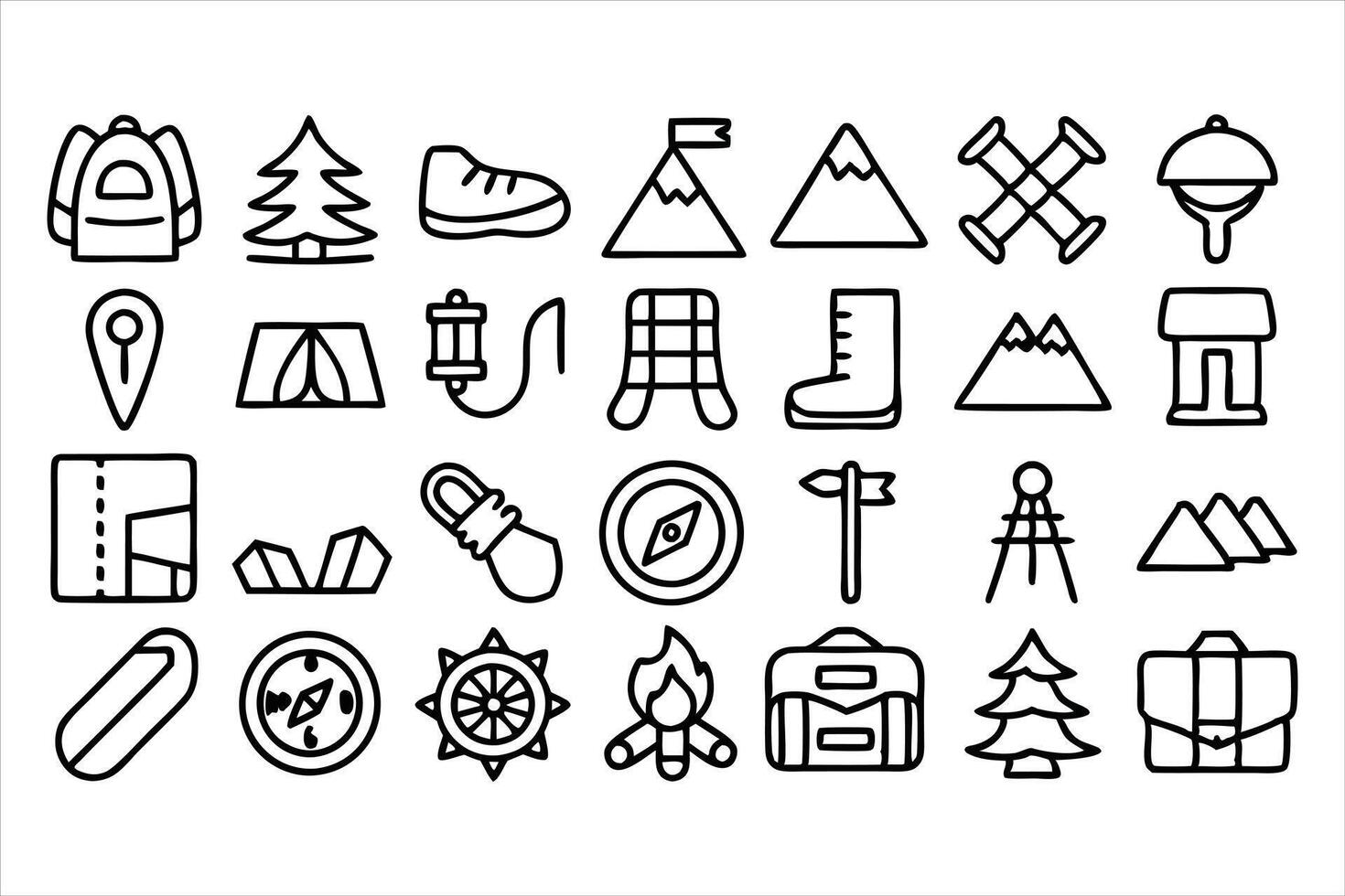 Mountain Trek Outline Icons vector