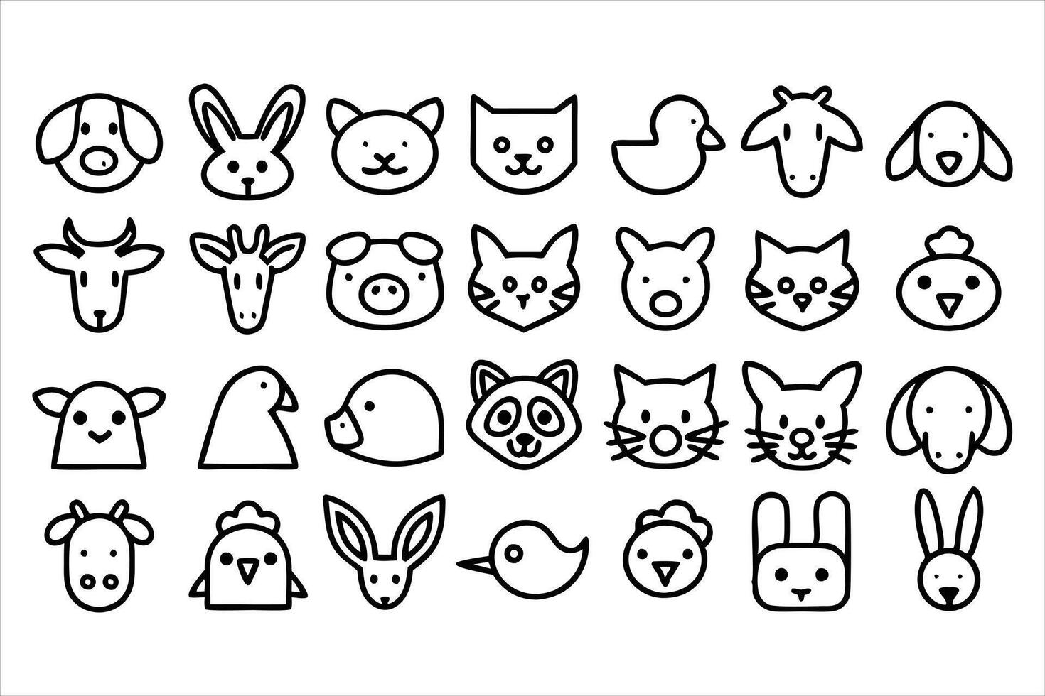 set of outline icons related to domesticated vector