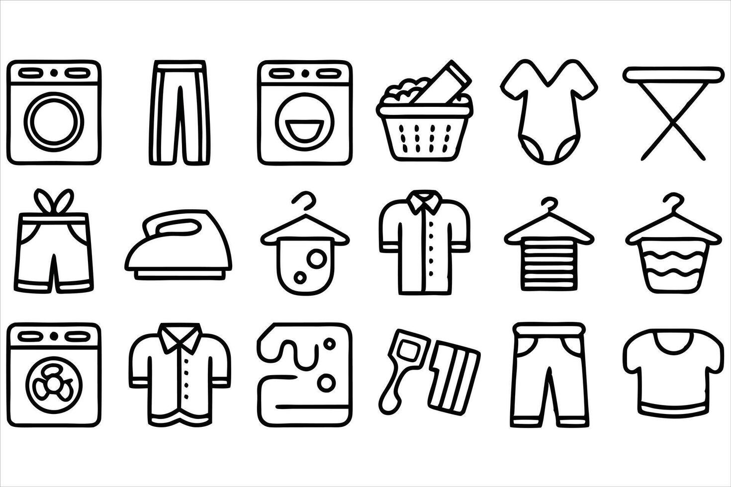 set of outline icons related to laundry linear vector