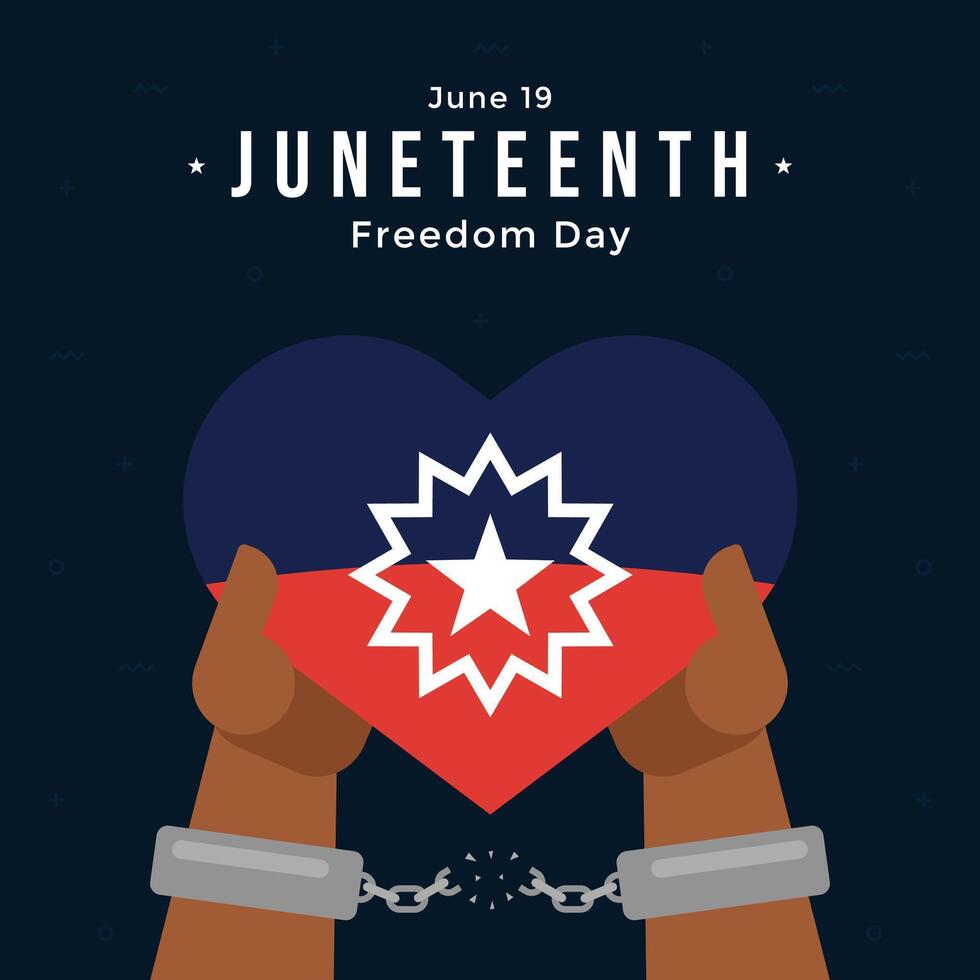 Juneteenth African American social media post. Juneteenth greeting with hand and broken chain vector