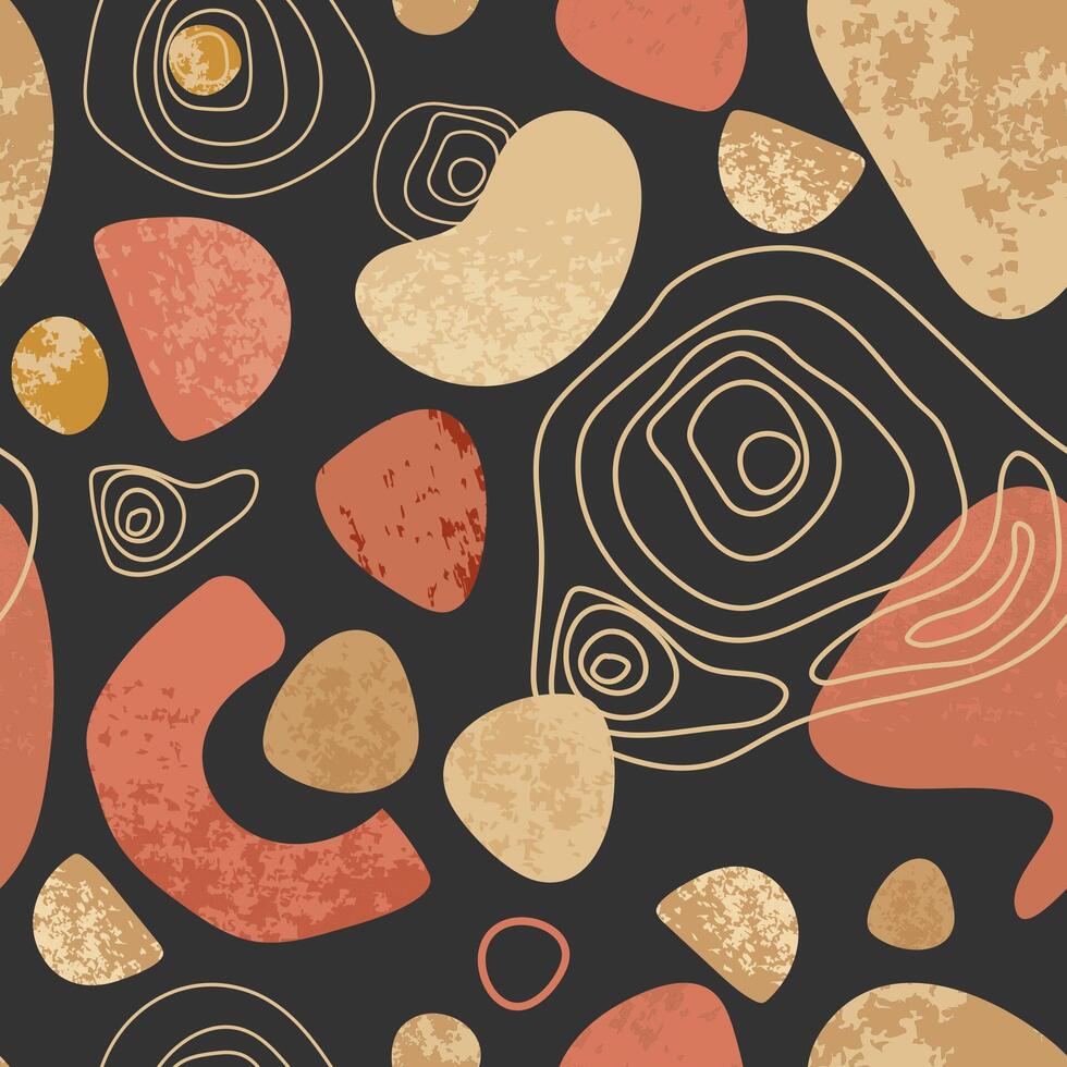 Seamless abstract pattern with organic shapes and texture, curved lines,earthy tones on a dark background.Seamless Design with Neutral Colors for print wallpaper, web, textile, paper, cover. vector