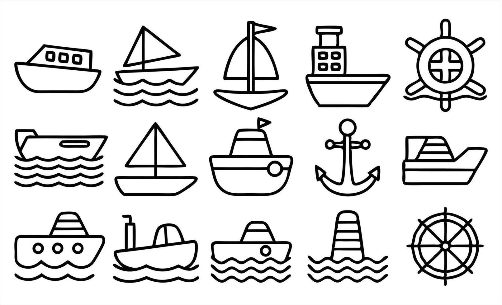 set of outline icons related to water transport vector