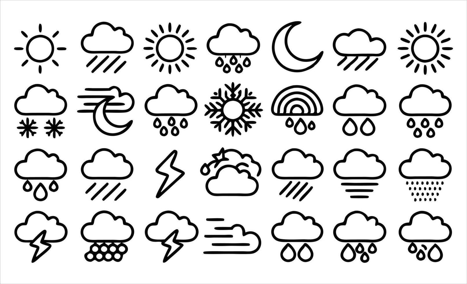 set of outline icons related to weather linear vector