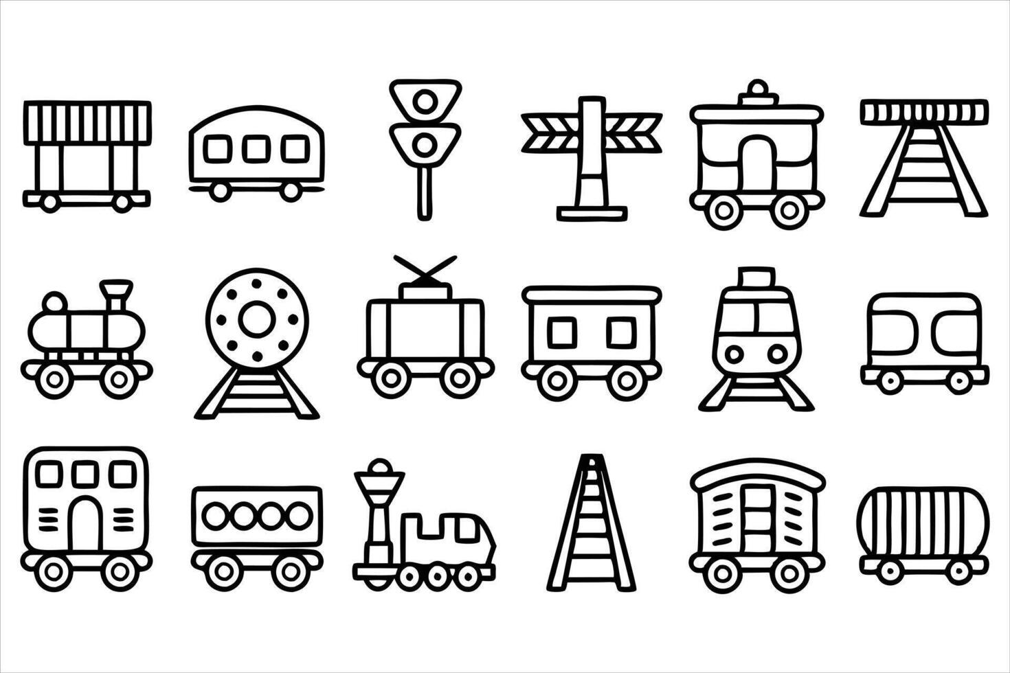 Railway Network Outline Icons vector