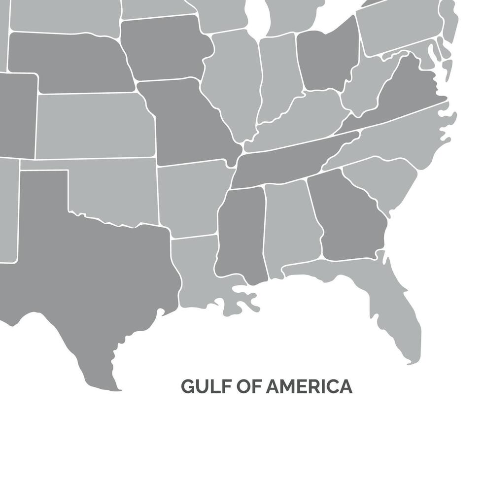 Gray and white map indicating the location of the Gulf of America vector