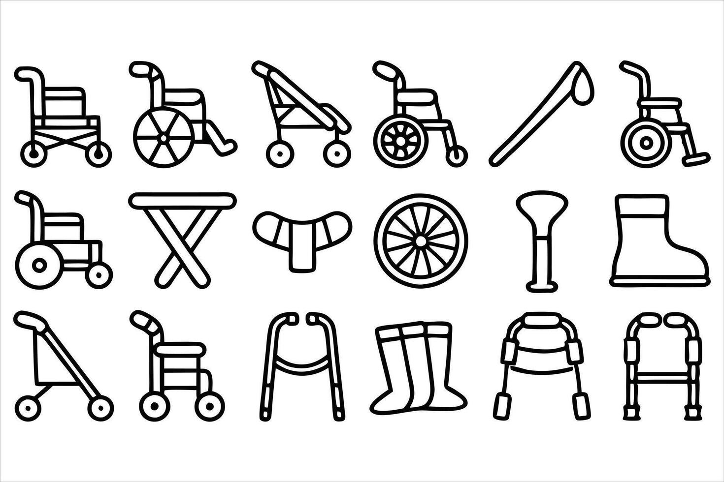 set of outline icons related to mobility aid vector