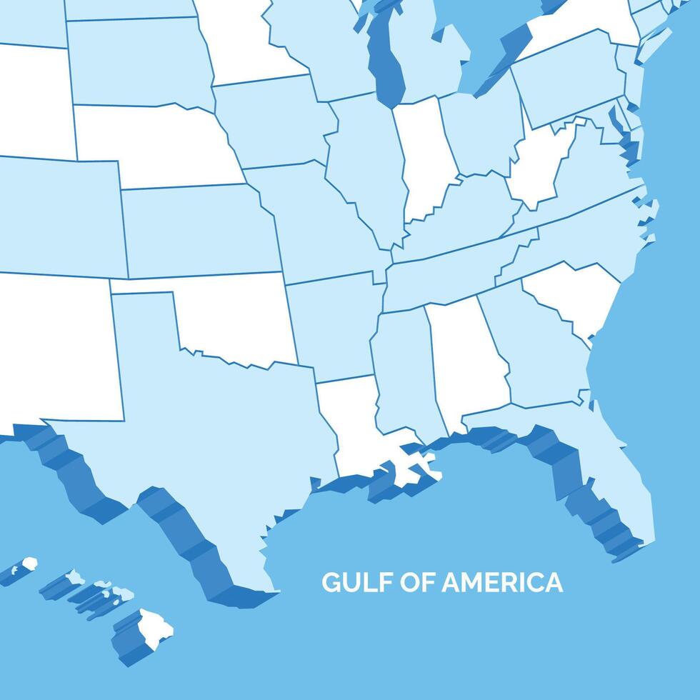 Blue map illustration of the Gulf of Mexico or Gulf of America vector