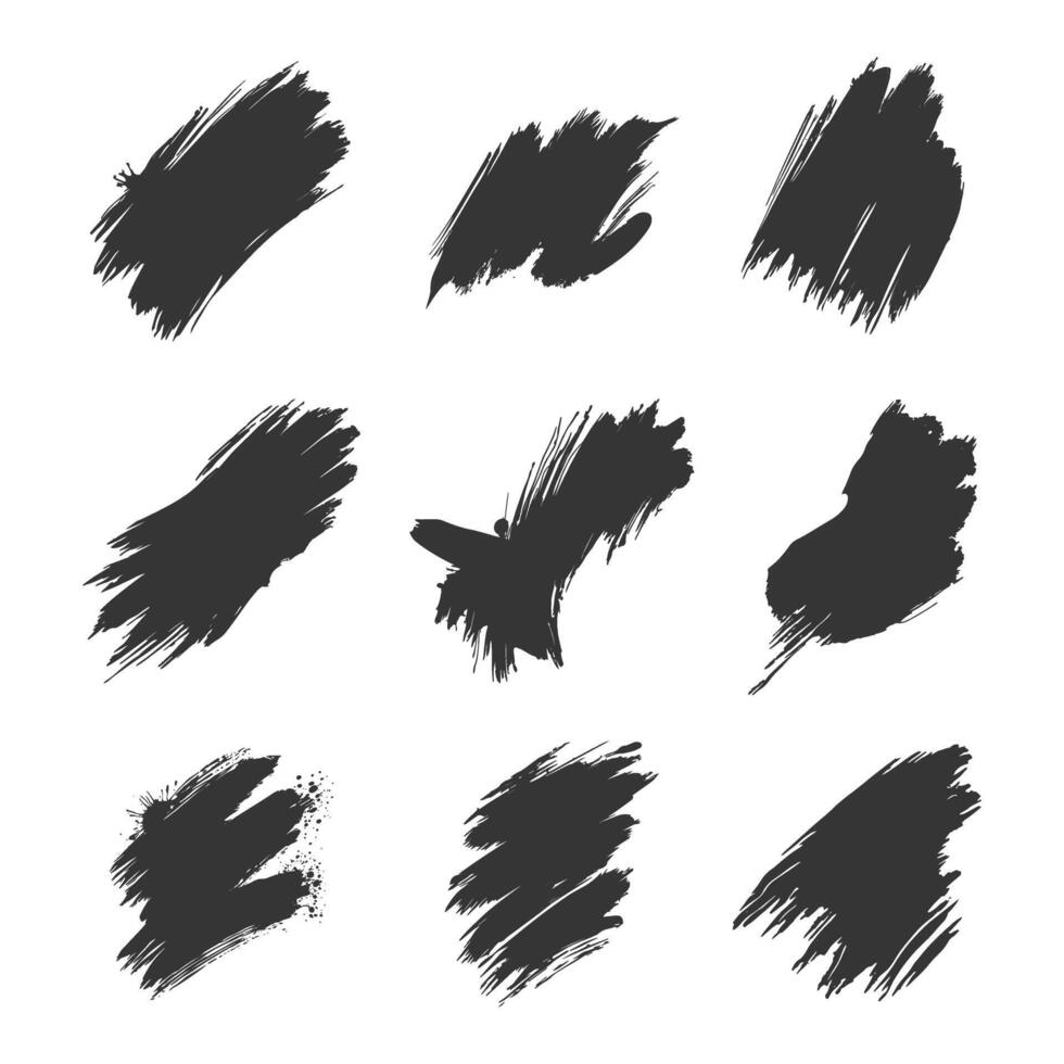 Abstract grunge splatter brush stroke set of nine. vector