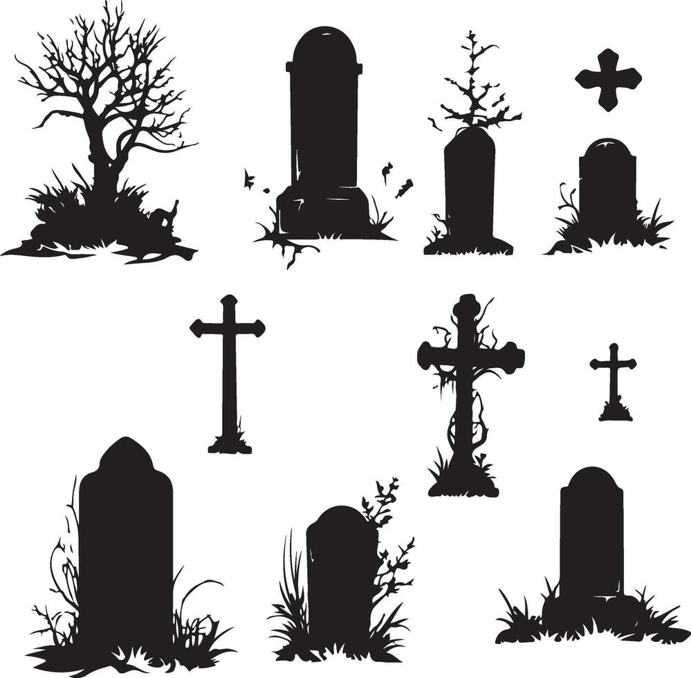 Shadowed Graves Silhouette set vector