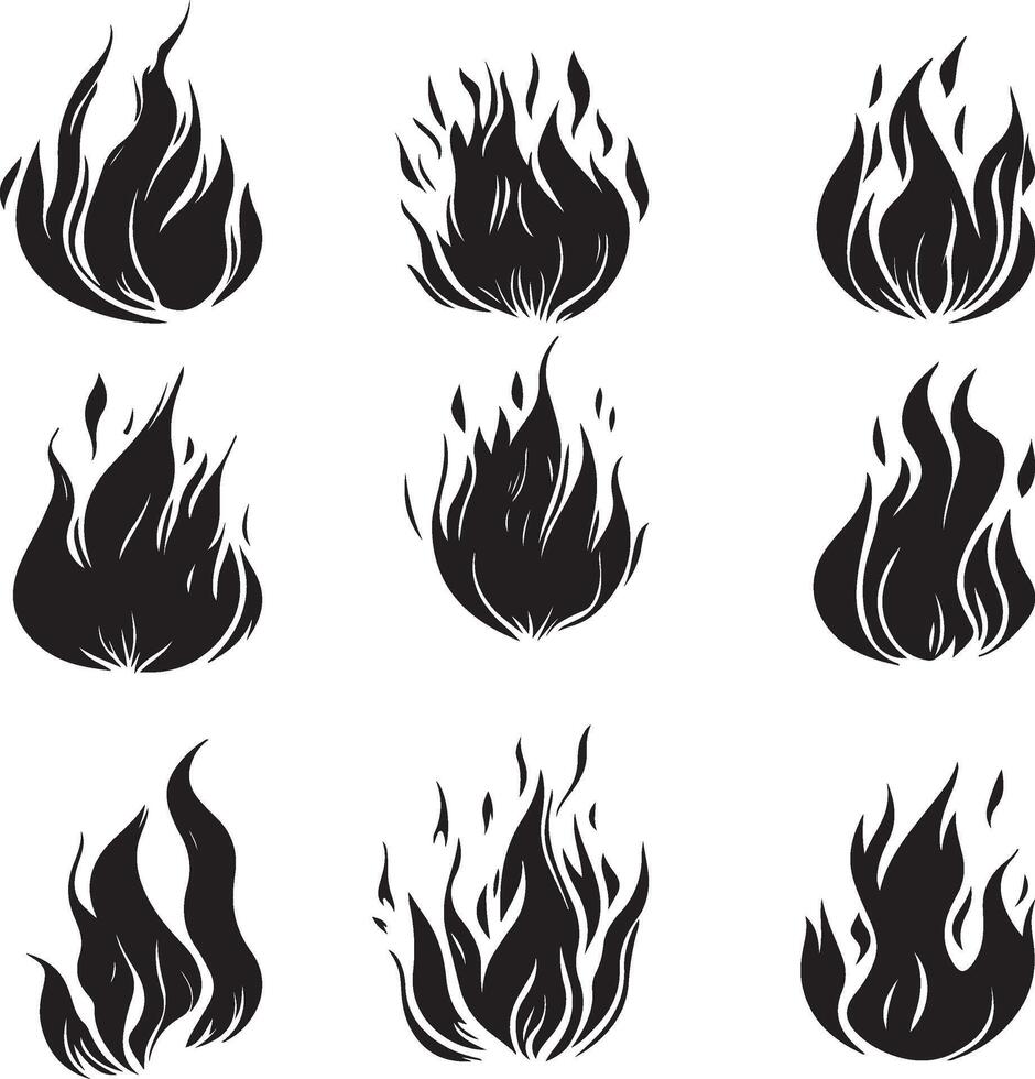 Set of Fiery Flame Shapes vector