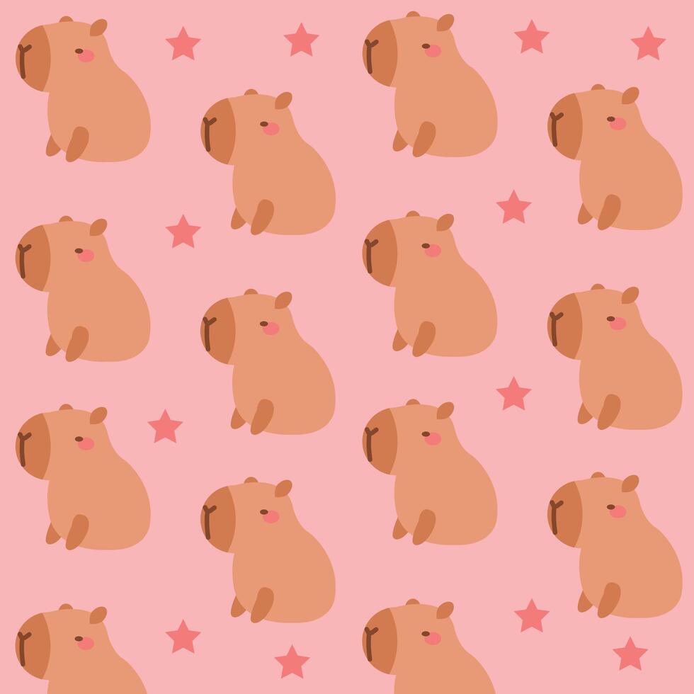 Capybara cartoon characters pattern. Cute kawaii capybaras on pink background vector