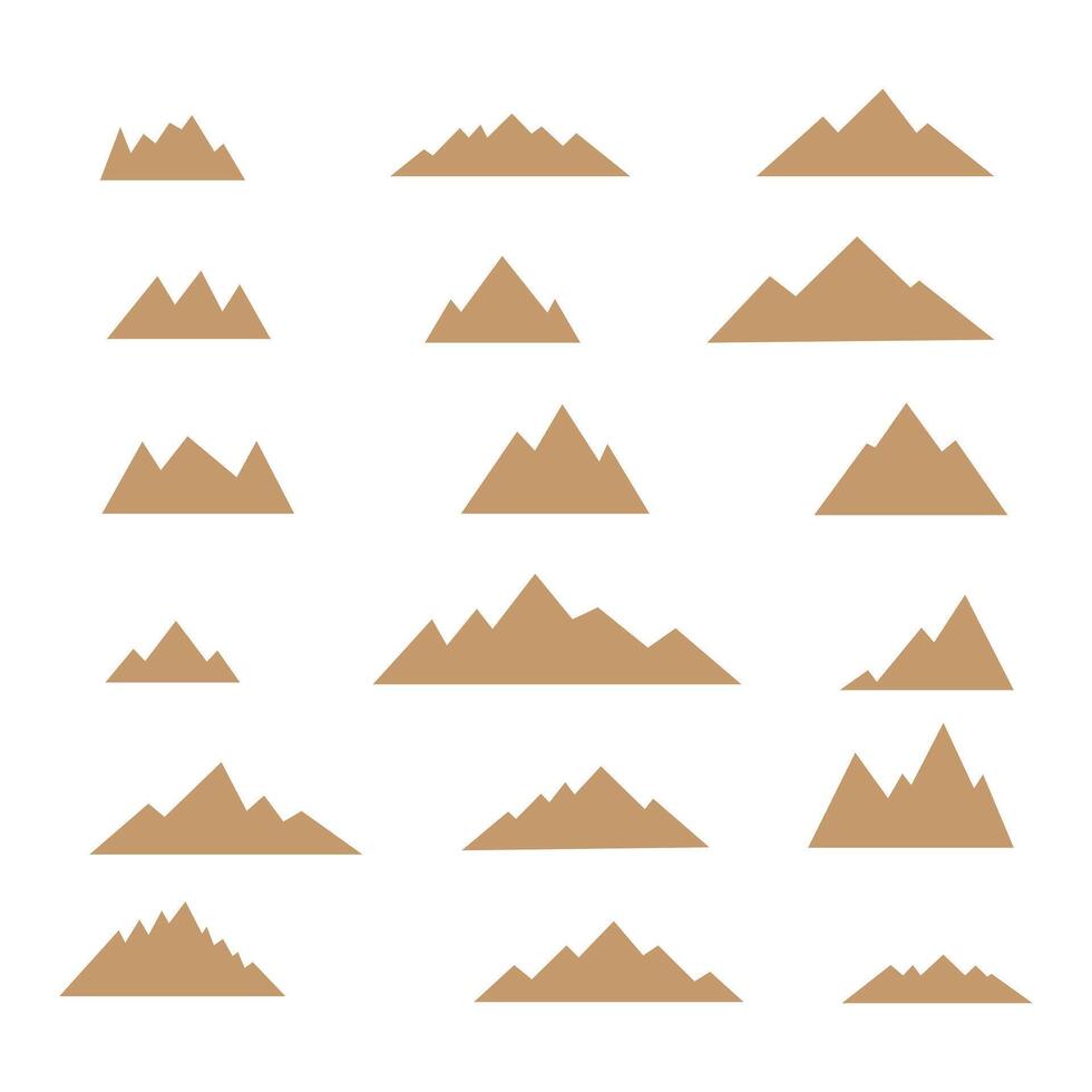 Set of various mountain silhouettes in different sizes, set of hill icons for logo design and business branding illustration art vector