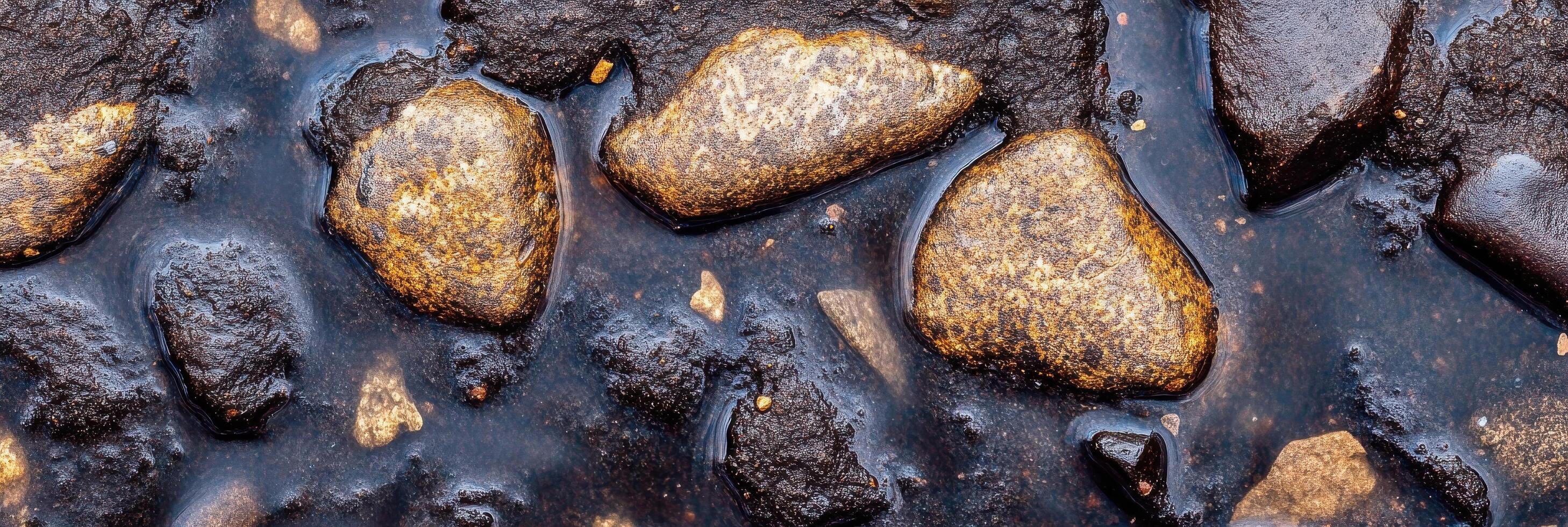 Wet cobblestones and puddles after rain capturing urban street texture photo