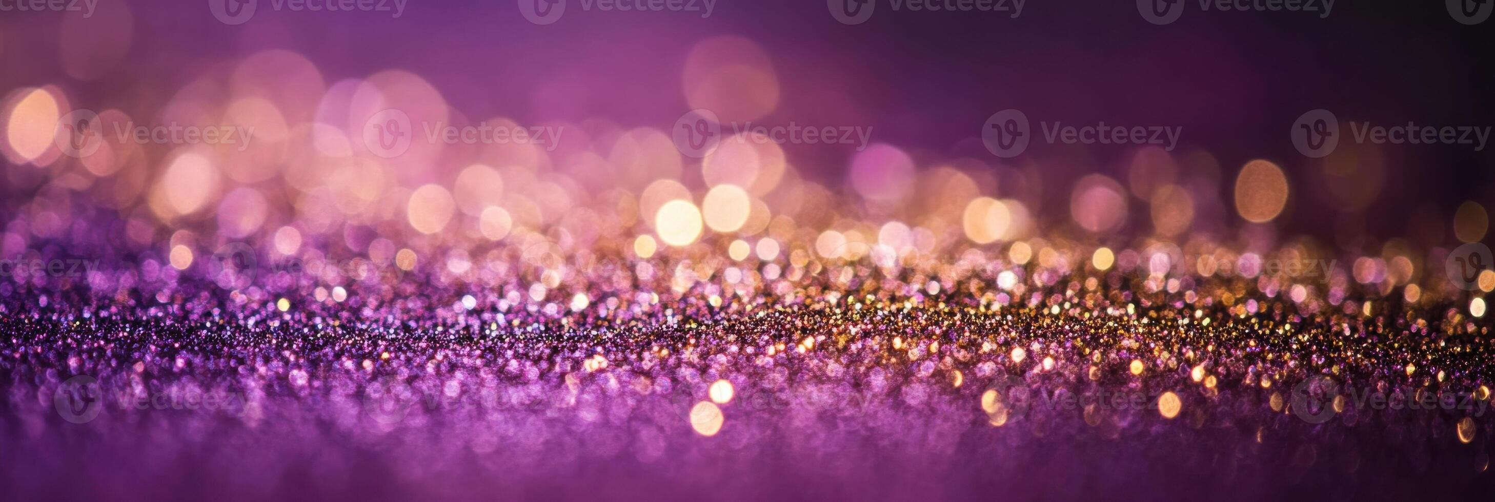 Digital abstract background with pink and orange sparkling bokeh on a purple gradient photo