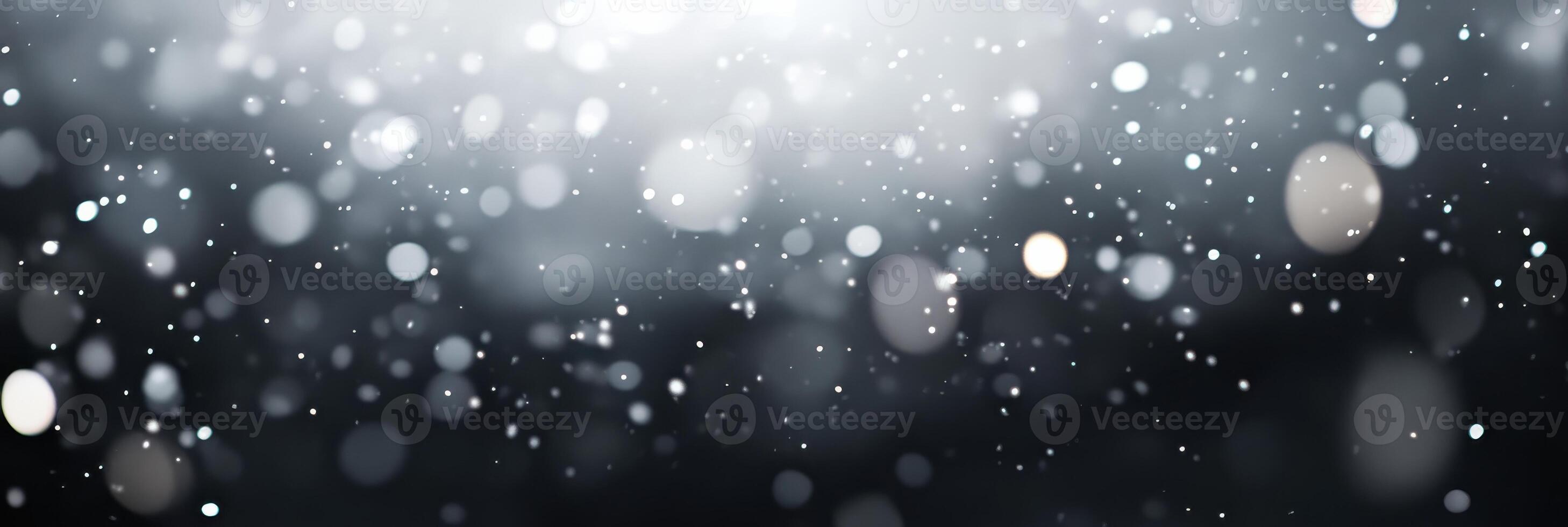 Enchanting winter snowfall with bokeh light and soft focus for seasonal design photo