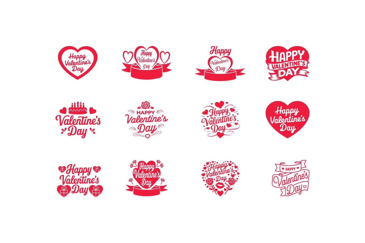 Happy Valentine's Day Typography set romantic sticker. Typography Template Design. Valentine's Day sticker, Banner, wallpaper, heart, elements background isolated poster Design. vector