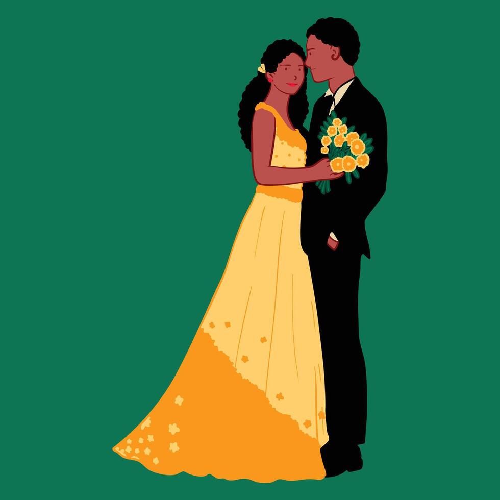 charming dark skinned couple in elegant clothes vector