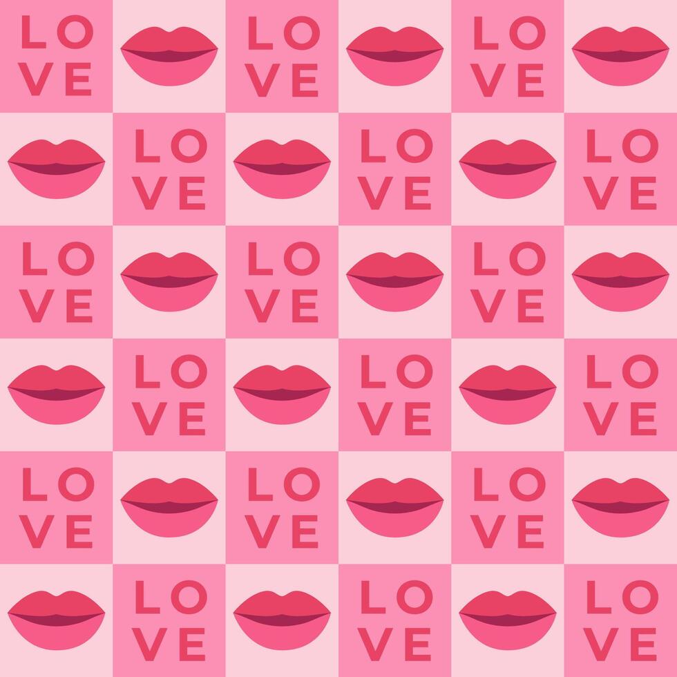 Seamless pattern with lips and word Love. Template for Valentine holiday design vector
