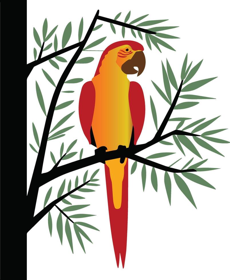 Art Illustration of a parrot preached on tree branch vector