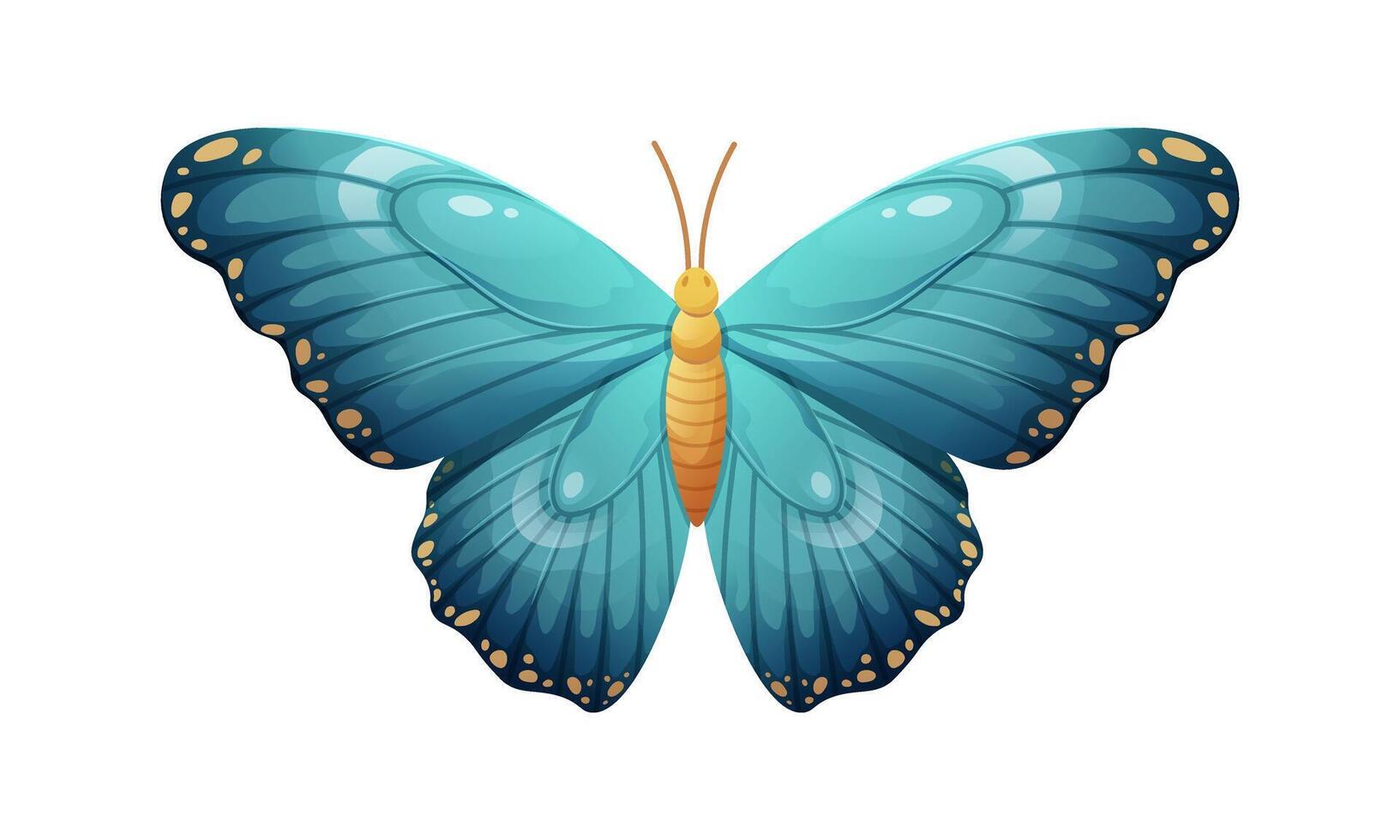 Beautiful blue butterfly on white background. Brightly colored butterfly in black and blue. isolated element vector