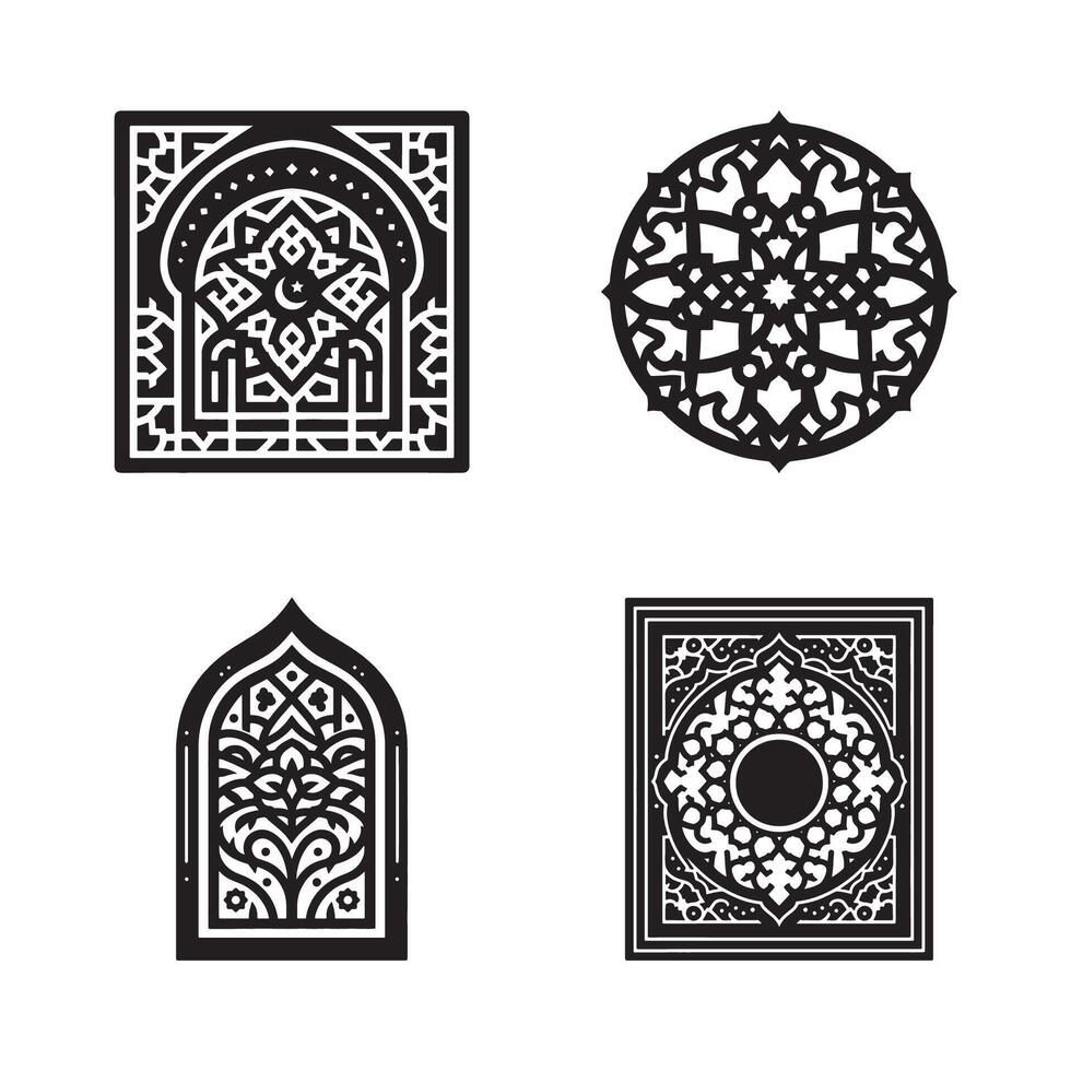 Silhouette Illustration Set of Islamic Window Design with Geometric Patterns vector