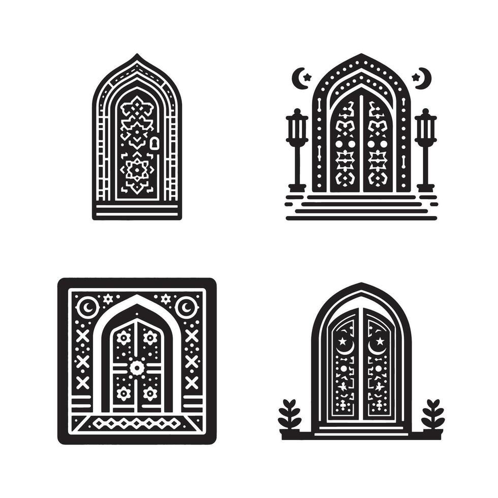 Silhouette Illustration Set of Islamic Door with Geometric Patterns vector