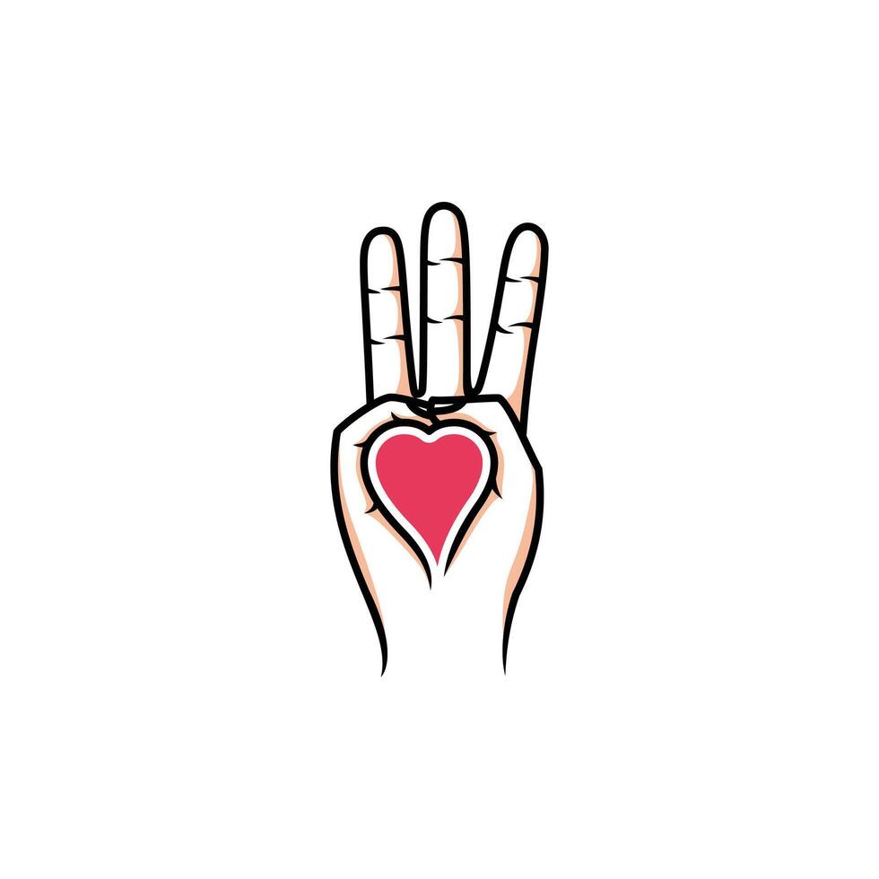 illustration of three finger hand icon logo design with love symbol vector