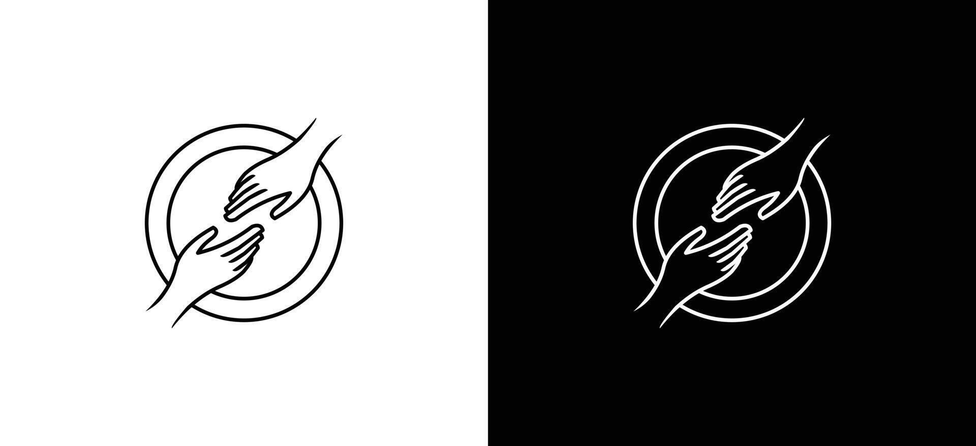 Helping hand logo design with simple line style illustration vector