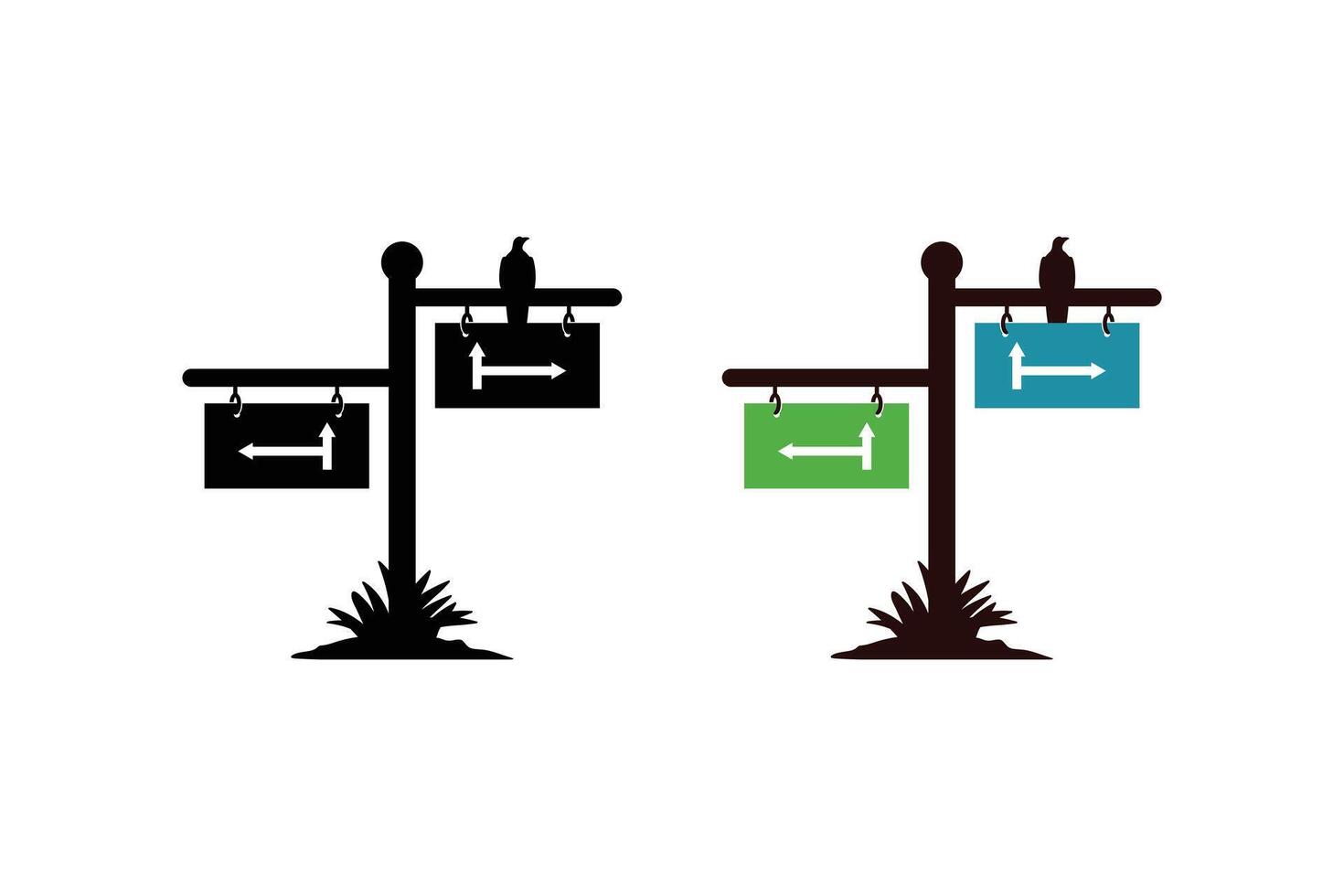 Silhouette of traffic direction board icon, sign board with road direction illustration vector