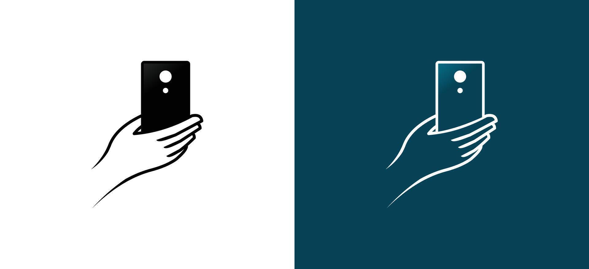 illustration design of a hand holding a cellphone, taking a photo or chatting vector