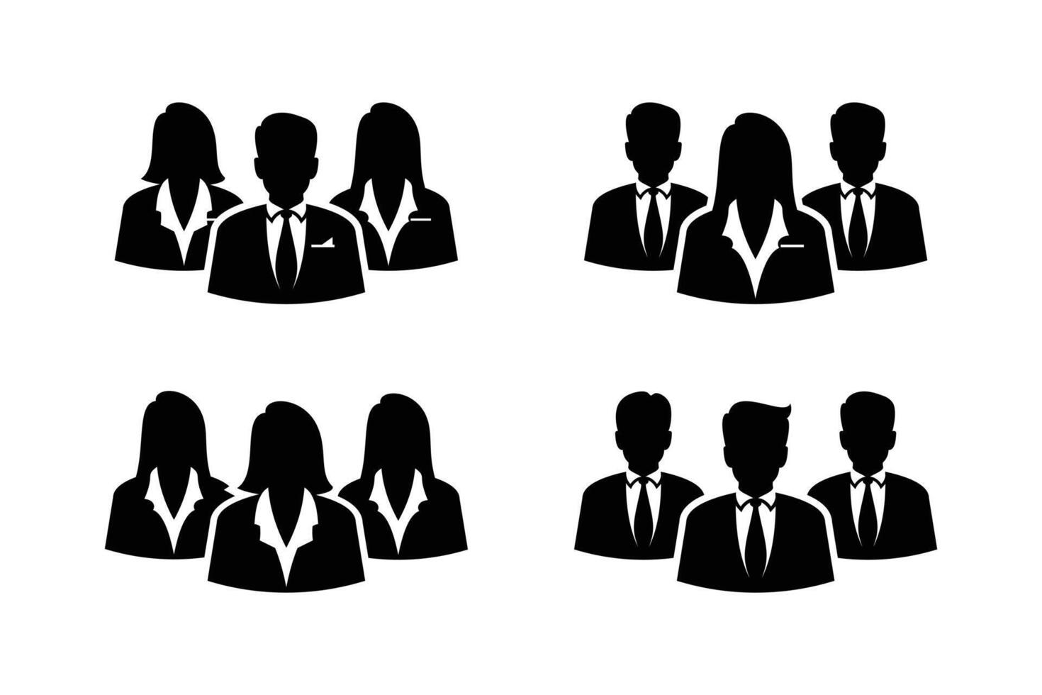 Silhouettes of several people in different positions for symbols of business team, network, work, manager vector