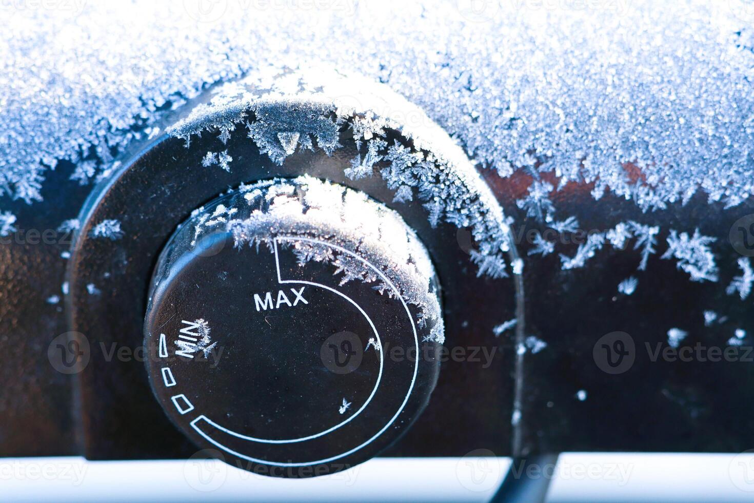 A Frosty Control Dial on an IceCold Winter Morning in a Beautiful Chilly Environment photo