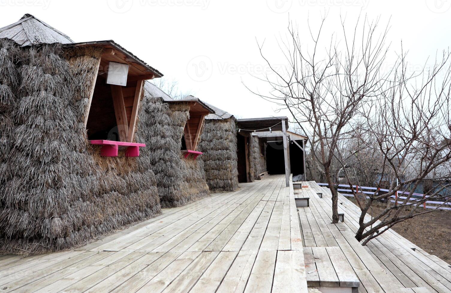 A Rustic EcoFriendly Hut with a Wooden Walkway, beautifully integrated in Nature photo